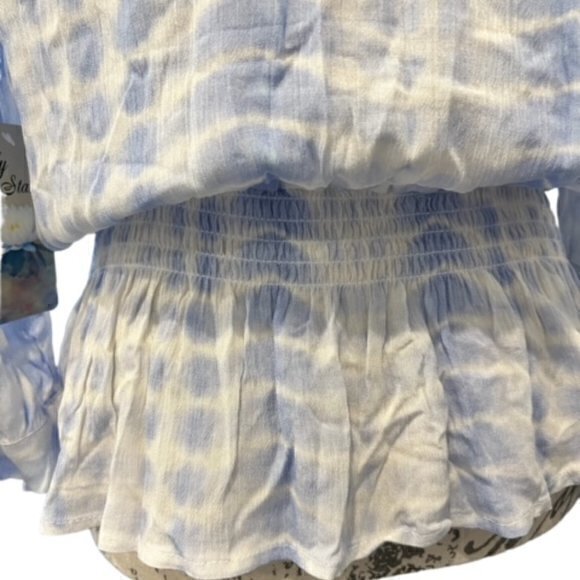 Lily Rose Smocked Waist Womens Peasant Blouse Size Small Tie‎ Dye Ribbon Sleeve - Picture 5 of 12